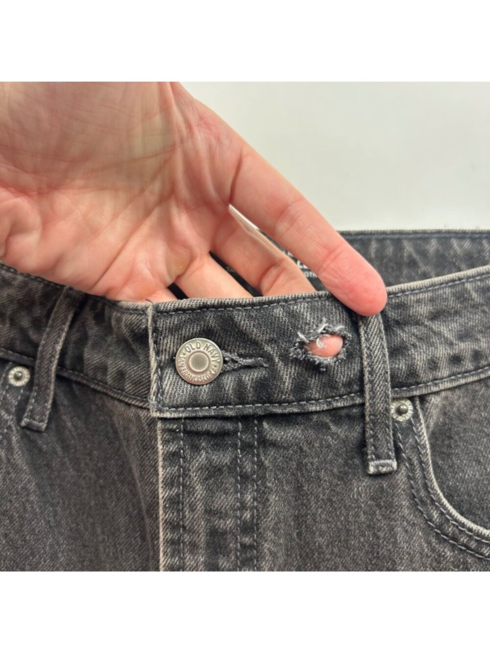 TALL Old Navy Washed Black Denim High Rise Wide Leg Jeans 10T - Picture 4 of 7
